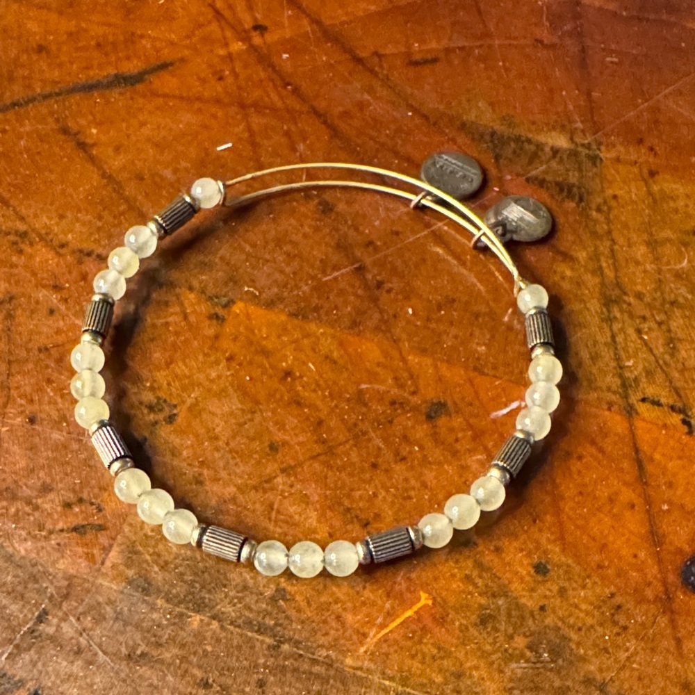 Alex and Ani Gold and Cream Beaded Bracelet (3)